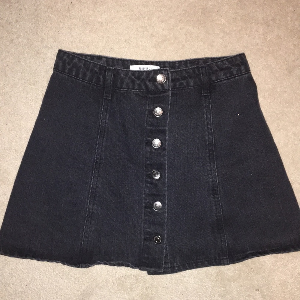 Black denim button up skirt
